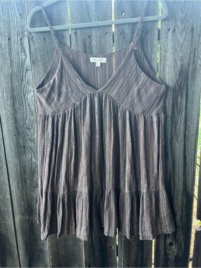 Striped Brown Tiered Spaghetti Strap Mini Dress